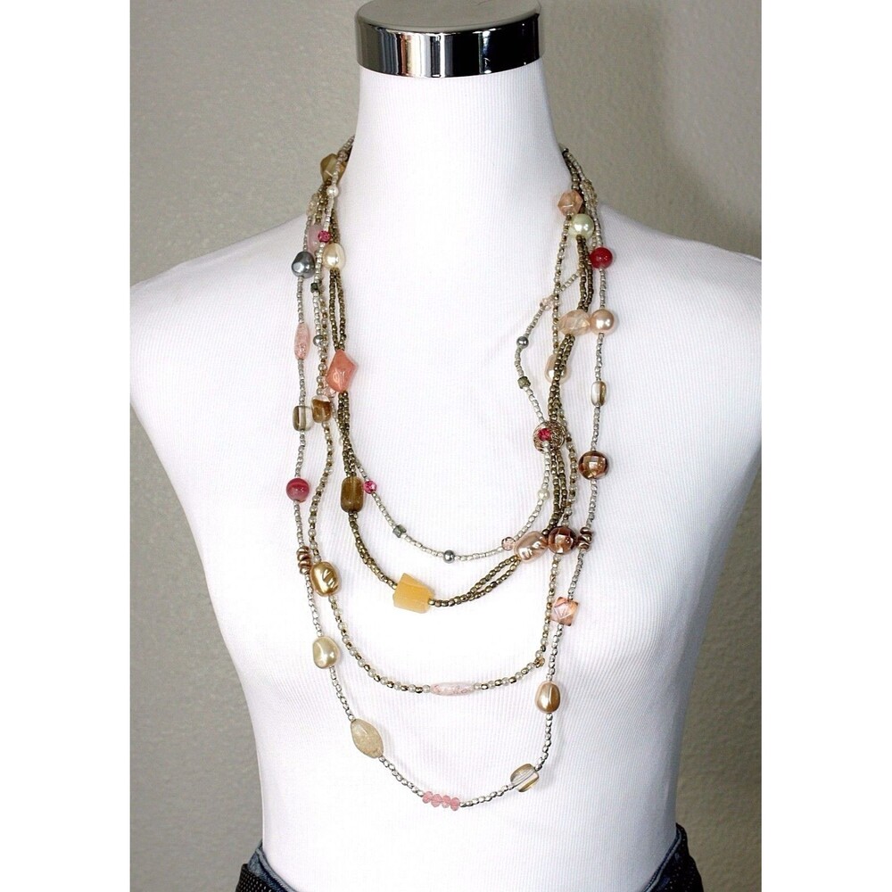 Hippie BOHO Festival Gypsy CHICO'S 4 Strand Beaded Necklace Lucite Glass Beads